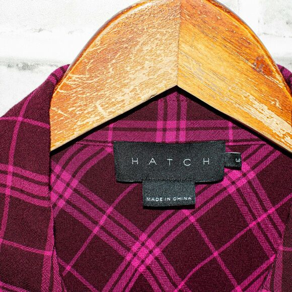 HATCH Maternity Size 3 BOYFRIEND Shirt Port Carmine Plaid - Picture 3 of 8